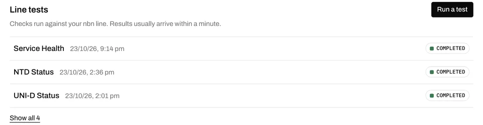 Line tests the customer ran from their own portal.