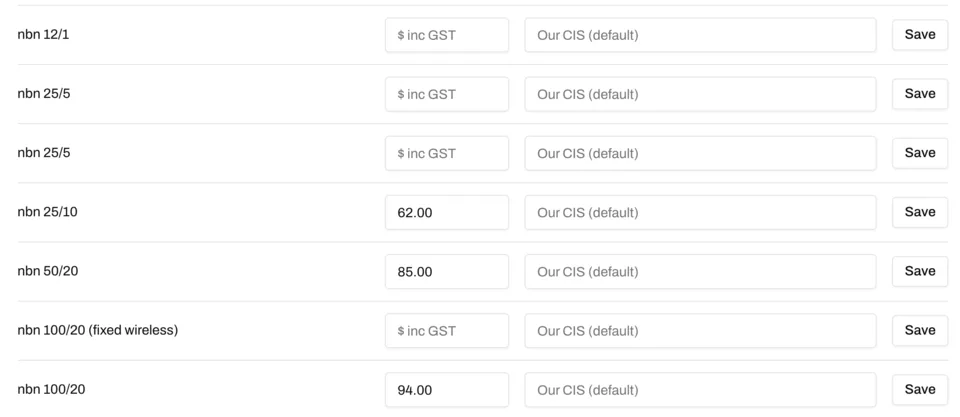 Retail prices: set a monthly price, inc GST, for each plan you want to offer.
